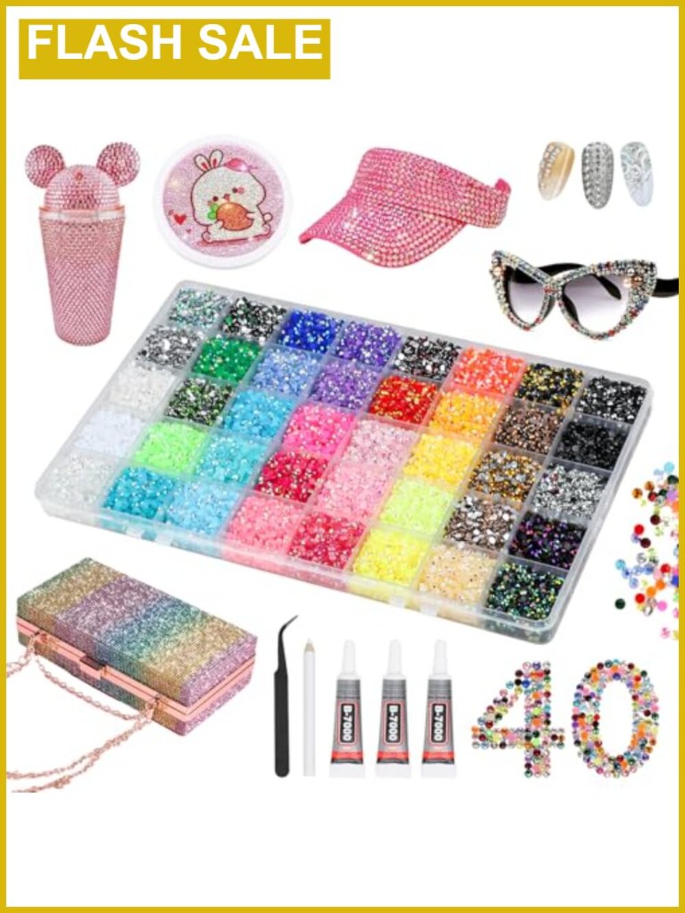 40000Pcs 40 Colors Resin Jelly Rhinestones Bedazzling Kit
